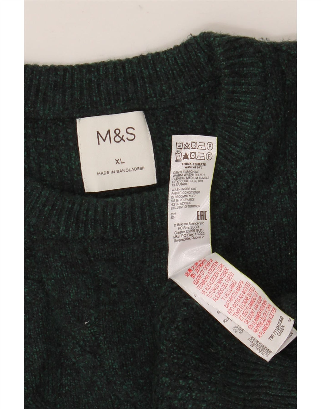 MARKS & SPENCER Suéter masculino com gola redonda XL poliamida verde