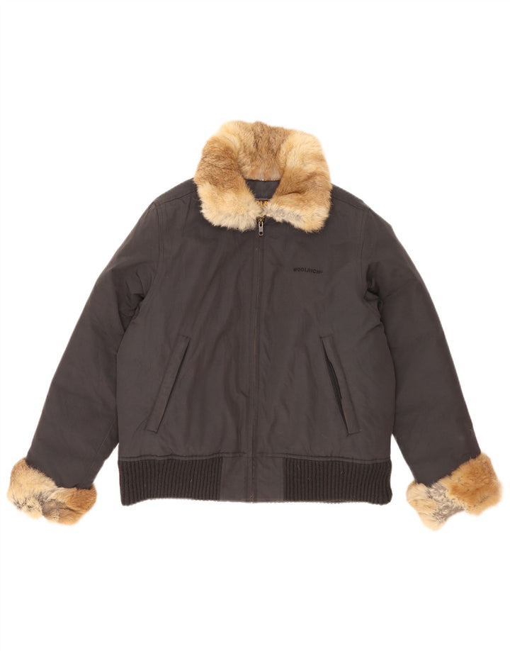Jaqueta acolchoada feminina Woolrich UK 14 médio preto colorblock nylon