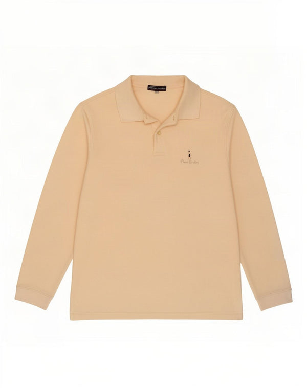 Camisa polo masculina Pierre Cardin de manga comprida grande algodão bege