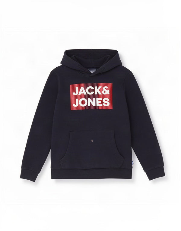 Jack & Jones moletom com capuz masculino gráfico pequeno algodão azul marinho