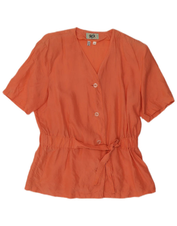 Blusa feminina vintage de manga curta UK 12 seda laranja média