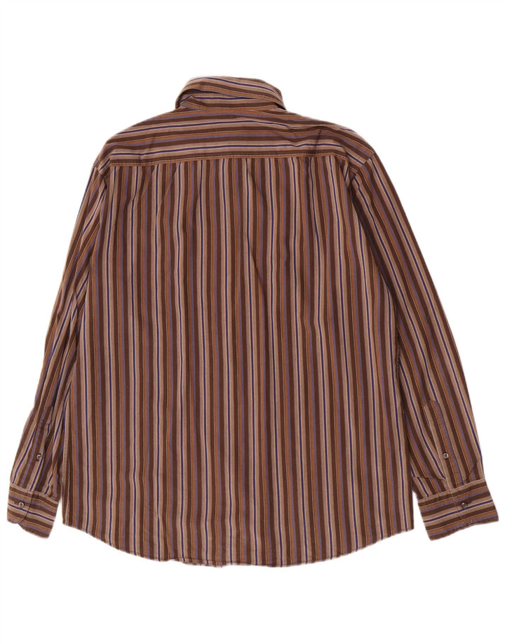 Camisa masculina Wampum XL de algodão listrado marrom