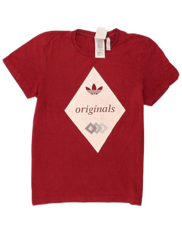 Adidas Mens Graphic T-Shirt Top Pequeno Algodão Borgonha