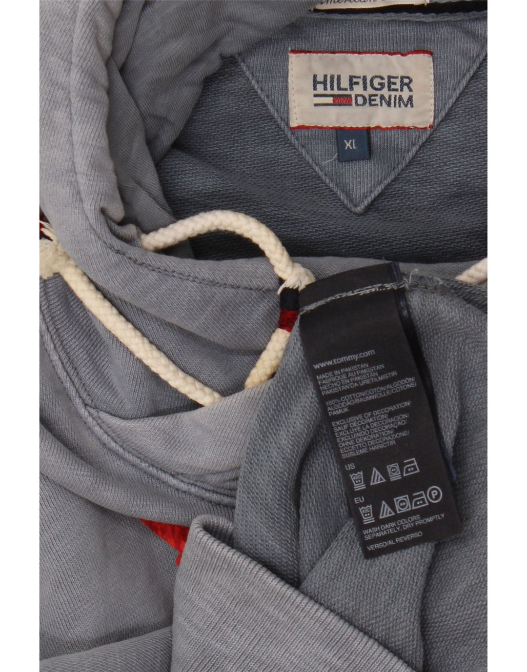 TOMMY HILFIGER Masculino moletom com capuz gráfico XL azul algodão