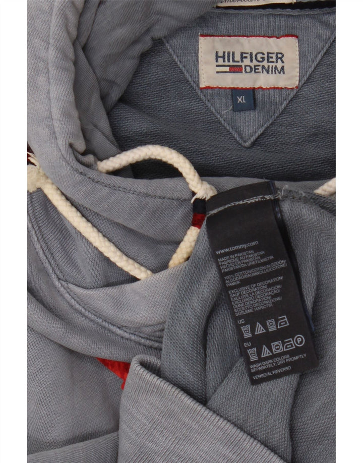 TOMMY HILFIGER Masculino moletom com capuz gráfico XL azul algodão
