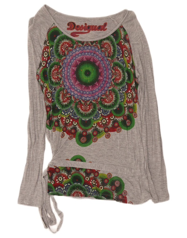 Desigual Top gráfico feminino manga comprida UK 12 cinza médio geométrico