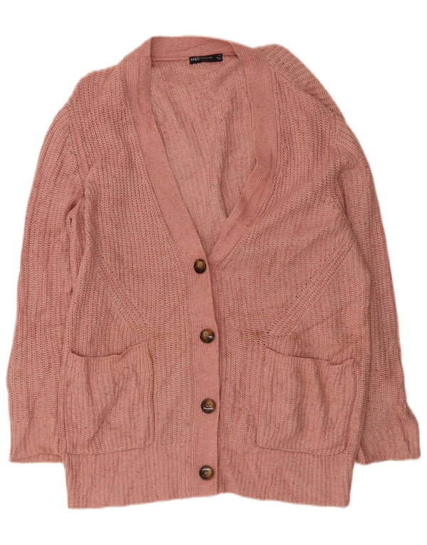 Suéter cardigã feminino Longline Marks & Spencer Reino Unido 18 XL rosa manchado