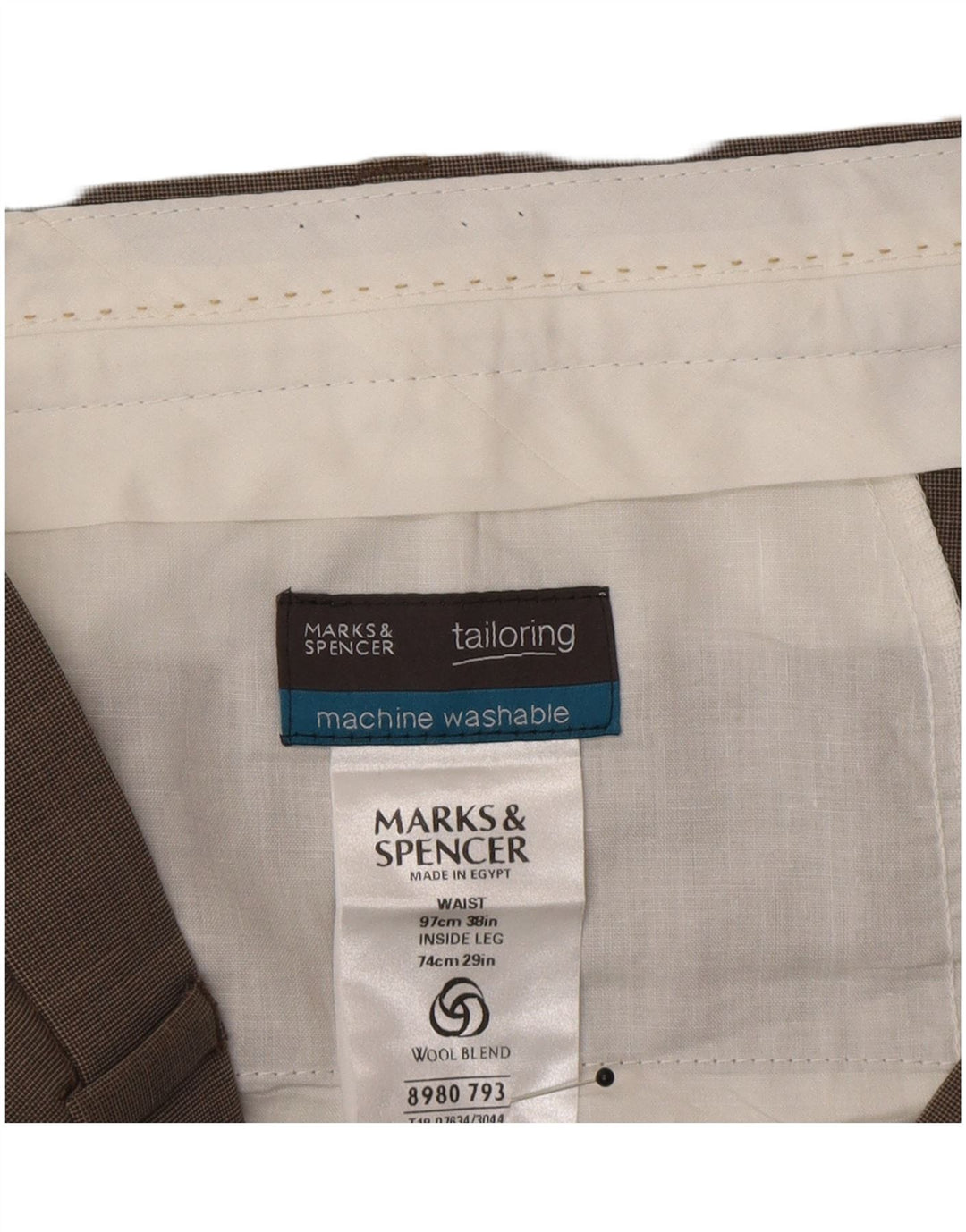 Calça masculina Marks & Spencer sob medida com pregas W38 L29 cinza poliacrílico