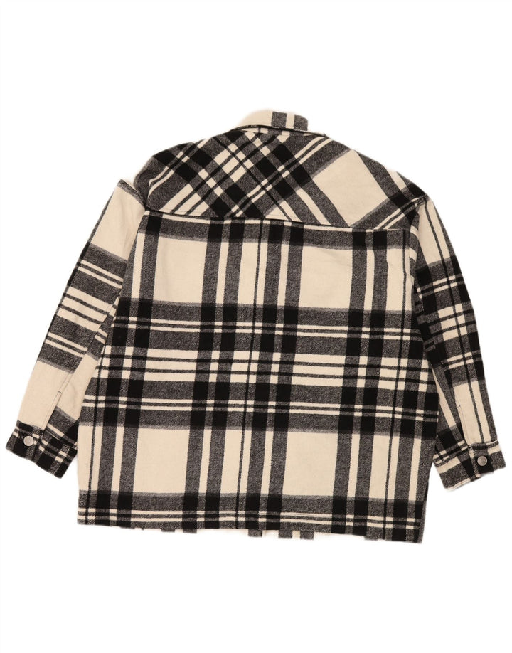 Zara Jaqueta Utilitária Oversized Feminina Reino Unido 14 Poliéster Xadrez Preto Médio