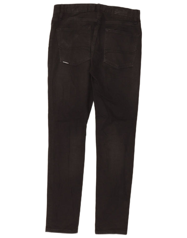 Superdry Calça jeans skinny masculina desgastada W30 L32 algodão preto