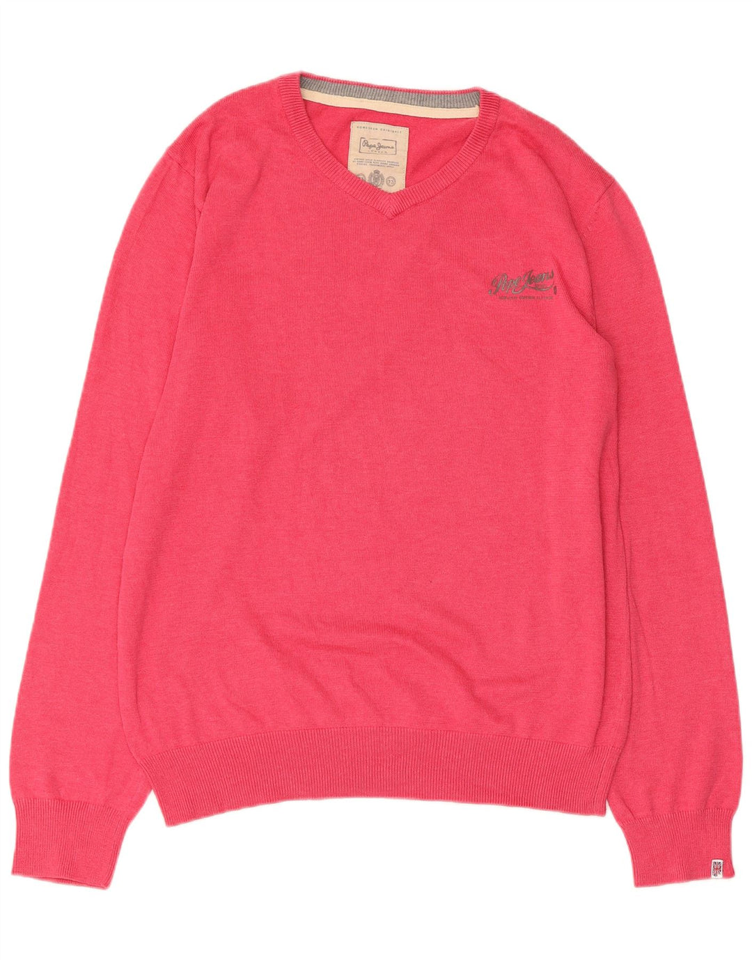 Suéter feminino PEPE JEANS com decote em V UK 18 XL algodão rosa