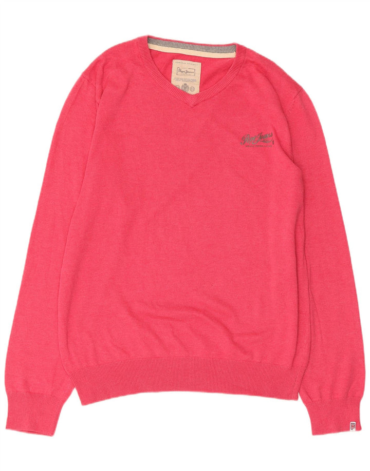 Suéter feminino PEPE JEANS com decote em V UK 18 XL algodão rosa