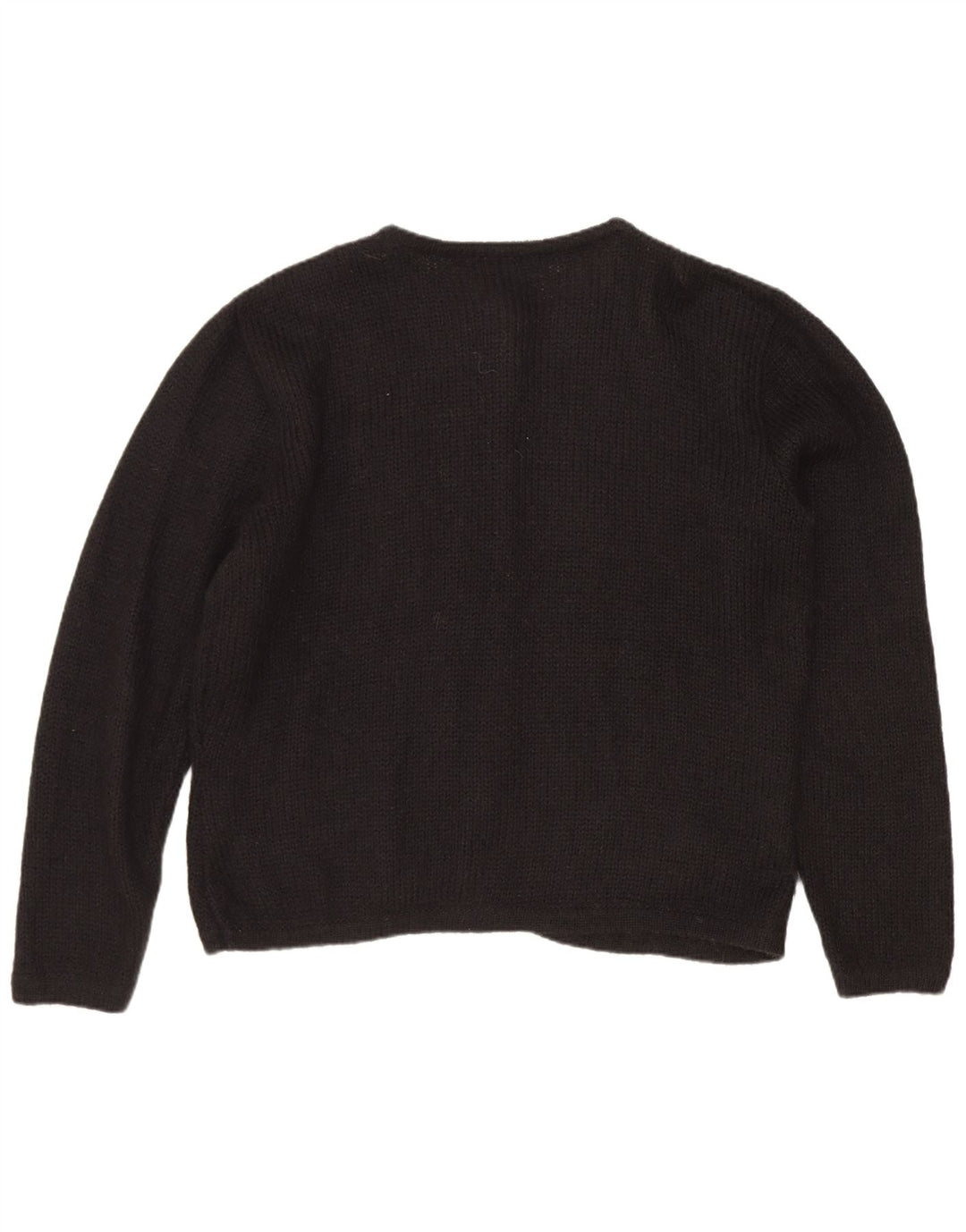 Suéter cardigã feminino vintage Reino Unido 14 médio preto floral