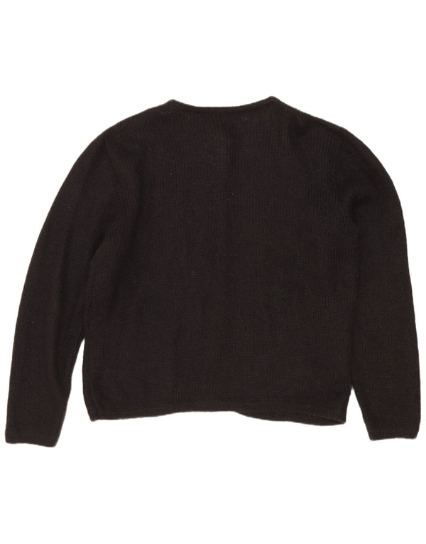Suéter cardigã feminino vintage Reino Unido 14 médio preto floral
