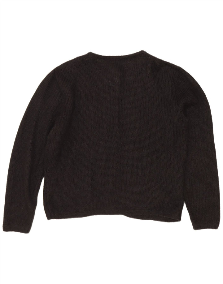 Suéter cardigã feminino vintage Reino Unido 14 médio preto floral