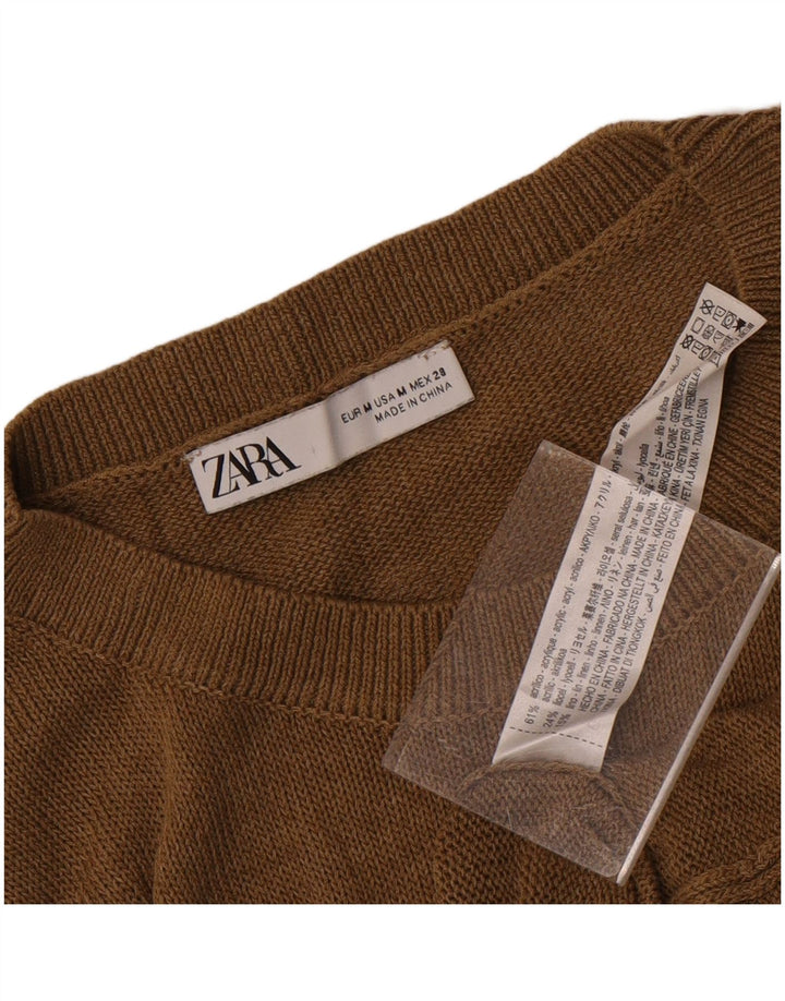 Zara Womens Crop Vest Top UK 14 Médio Marrom Acrílico