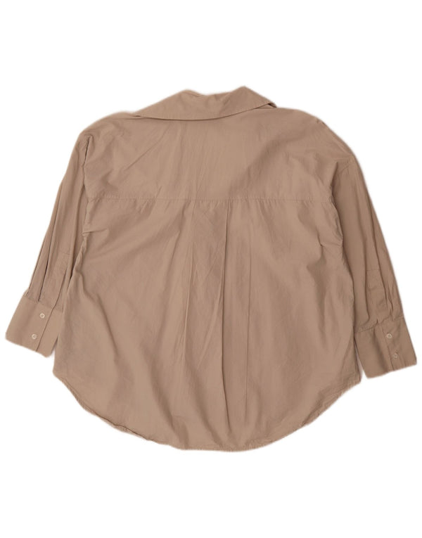 Camisa feminina Zara manga 3/4 oversized Reino Unido 14 algodão bege médio