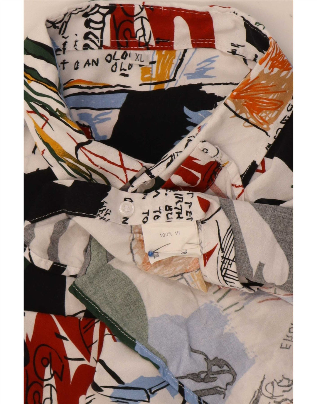 Vintage masculino abstrato Padrão camisa de manga curta XL viscose multicolorida