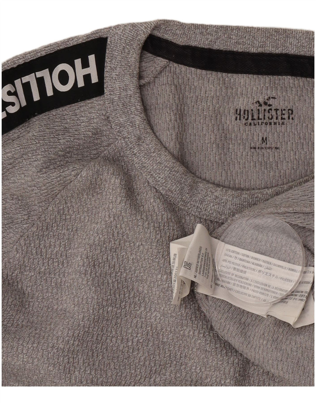 Top gráfico masculino Hollister de manga comprida de algodão cinza médio