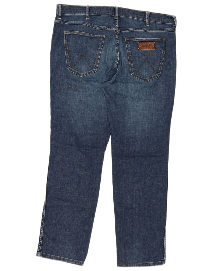 WRANGLER Masculino Greensboro Straight Jeans W36 L30 Azul Algodão