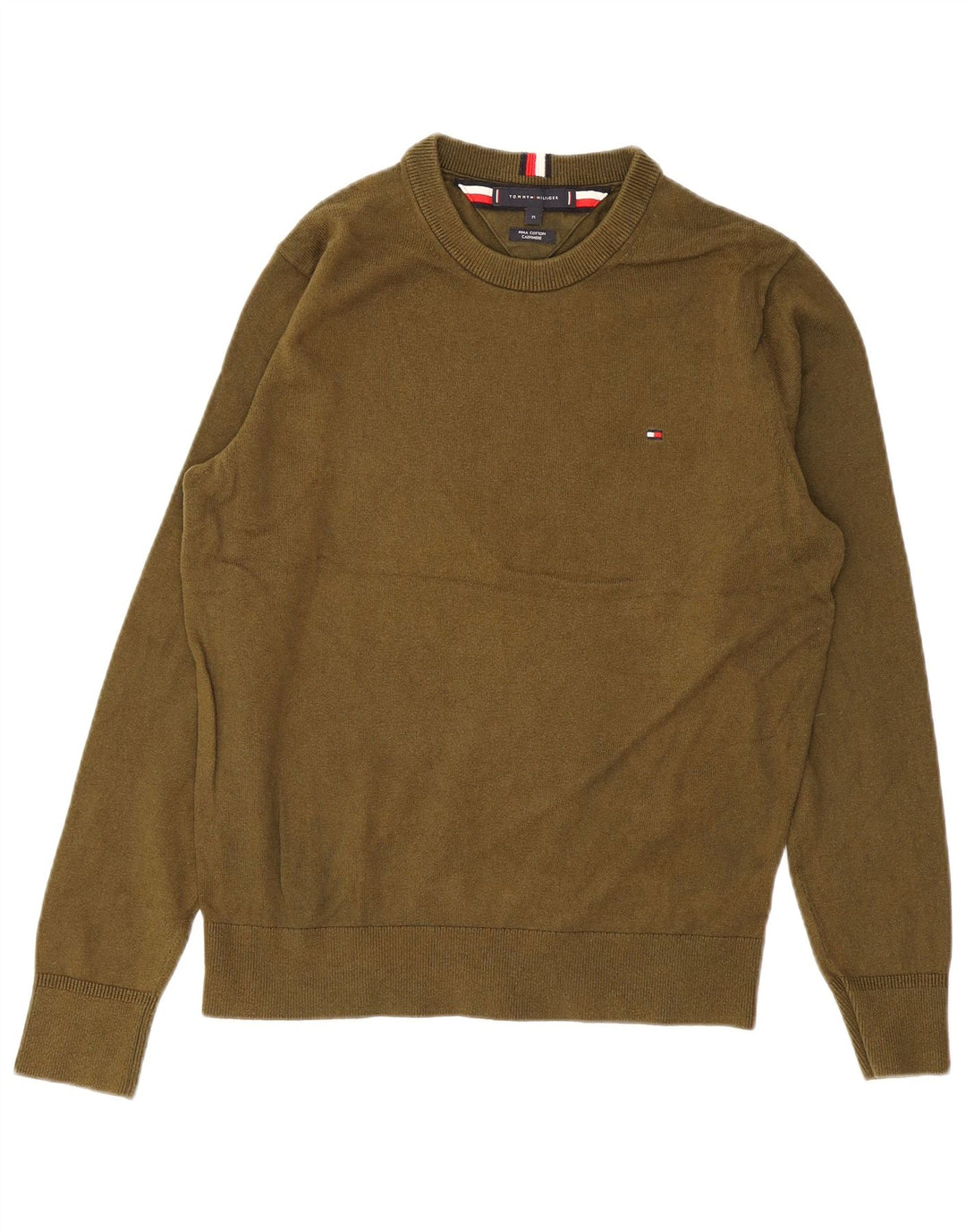Suéter masculino Tommy Hilfiger com gola redonda e algodão cáqui médio