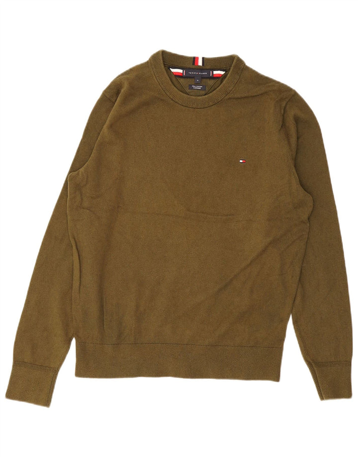 Suéter masculino Tommy Hilfiger com gola redonda e algodão cáqui médio