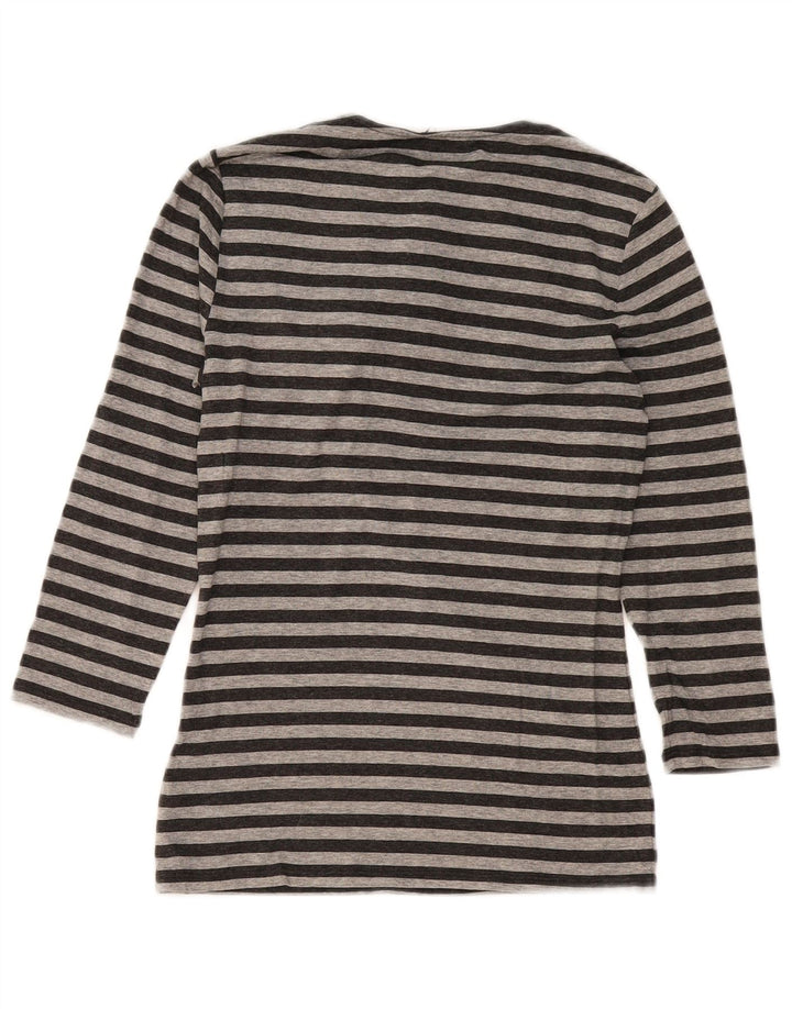 Top feminino Phase Eight com gola caída e manga 3/4 UK 10 listrado cinza pequeno