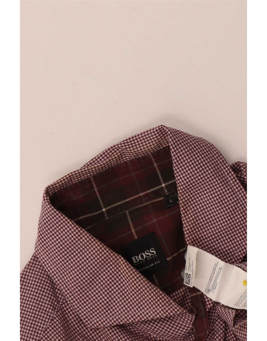 Camisa masculina de ajuste regular Hugo Boss grande algodão gingham cor de vinho