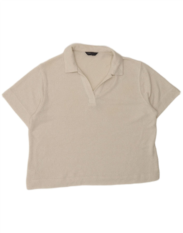Camisa pólo feminina Marks & Spencer Reino Unido 16 grande poliéster branco