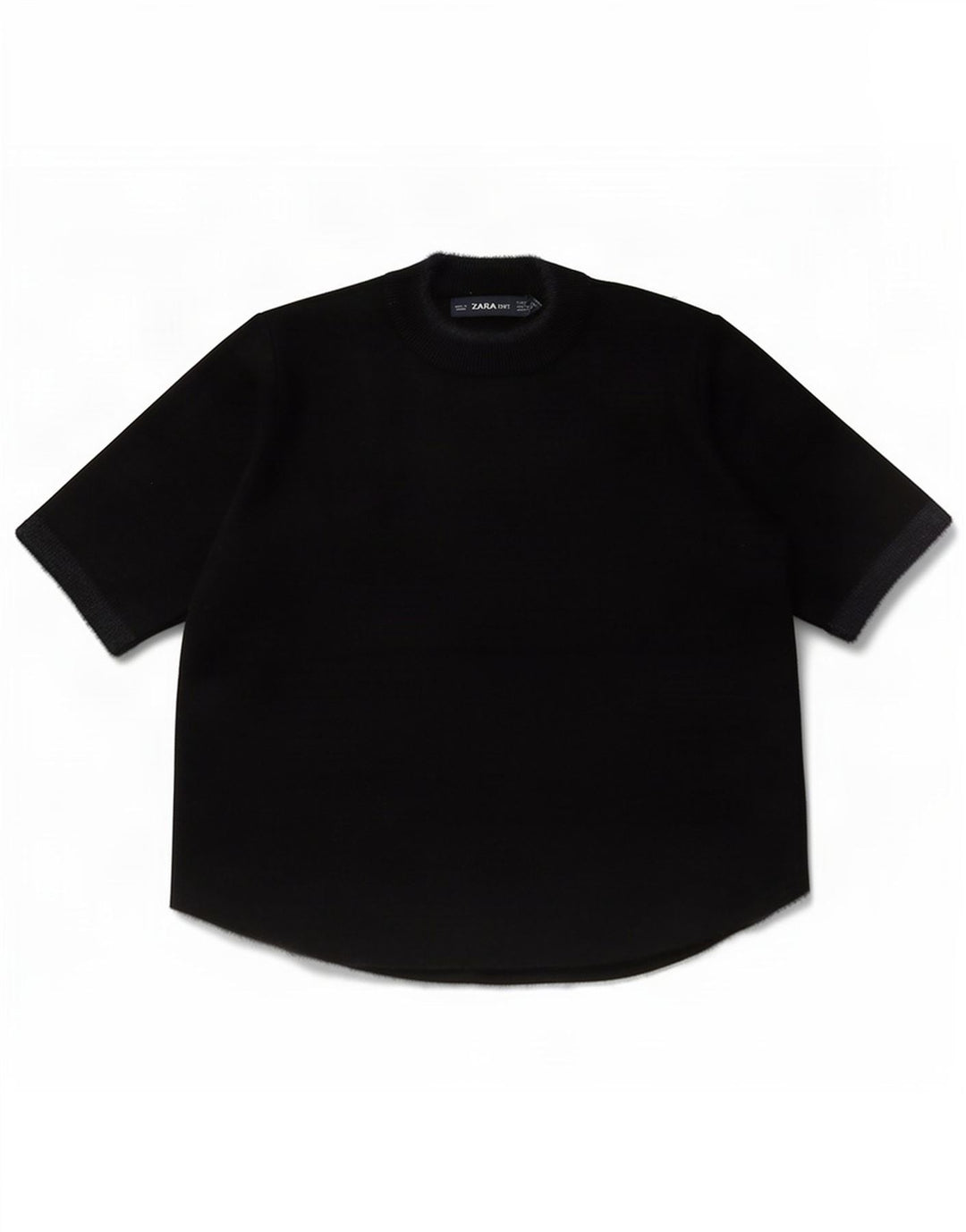 Zara Womens Short Sleeve Crop Top UK 10 Pequeno Preto
