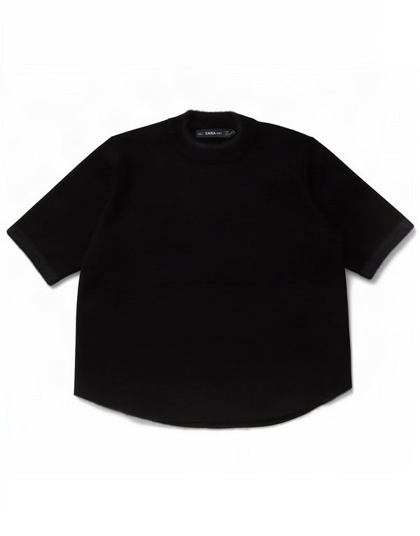 Zara Womens Short Sleeve Crop Top UK 10 Pequeno Preto