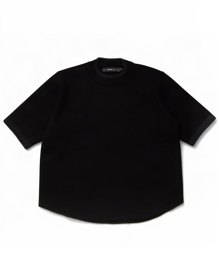 Zara Womens Short Sleeve Crop Top UK 10 Pequeno Preto