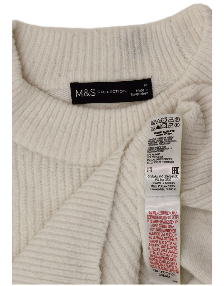 Suéter feminino Marks & Spencer com gola redonda Reino Unido 14 acrílico branco médio