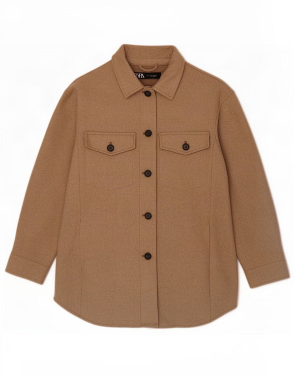 Zara Womens Shacket Oversized Jacket UK 10 Pequeno Poliéster Marrom