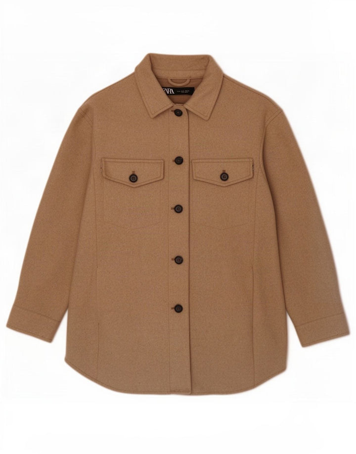 Zara Womens Shacket Oversized Jacket UK 10 Pequeno Poliéster Marrom