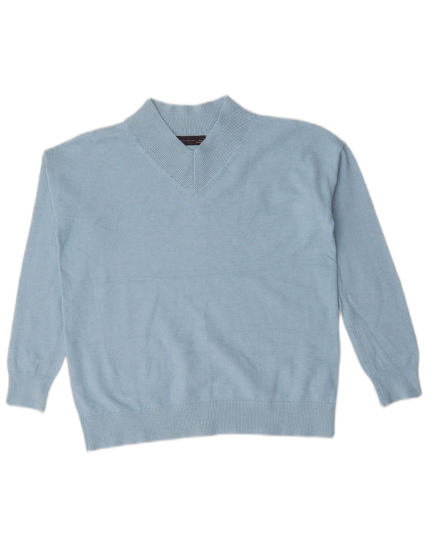 Suéter feminino Marks & Spencer com decote em V grande Reino Unido 6 XS azul viscose
