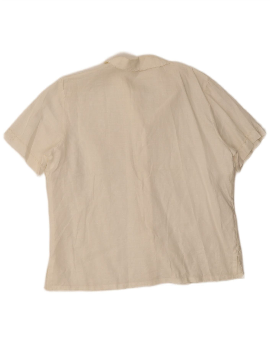 Camisa feminina vintage de manga curta IT 42 linho floral branco médio