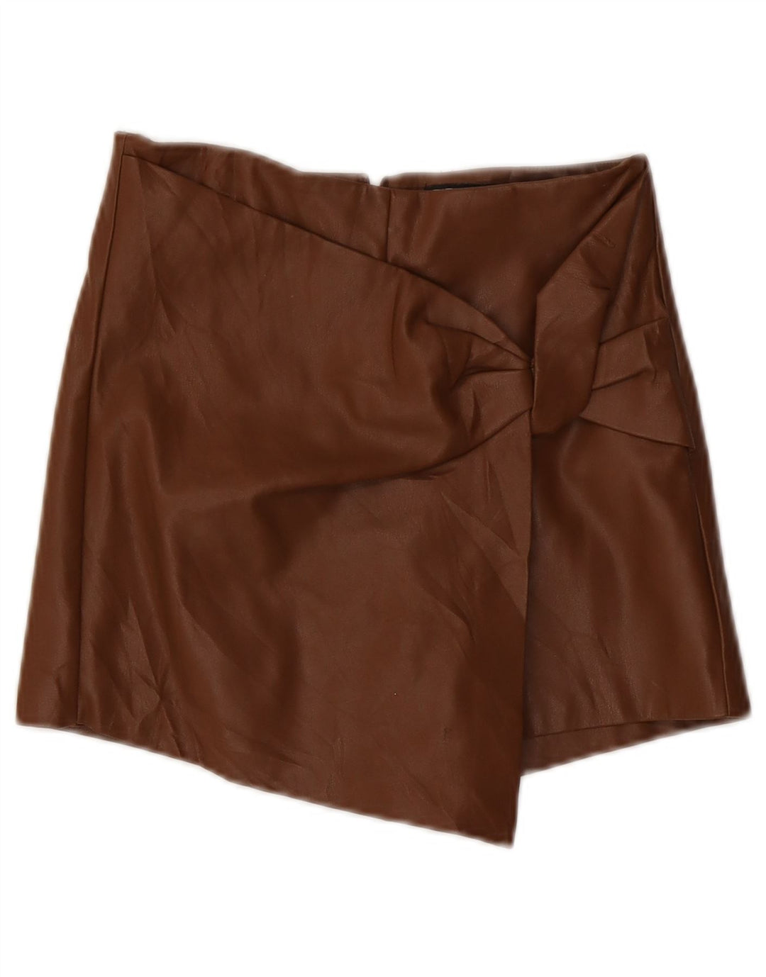 Shorts feminino de couro sintético ZARA XS W25 poliéster marrom