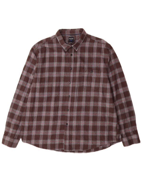 James Pringle Mens Flannel Shirt 2XL Brown Check Cotton