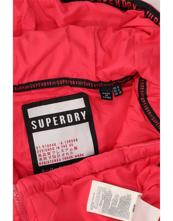 Jaqueta acolchoada com capuz feminina Superdry UK 8 poliéster manchado rosa pequeno