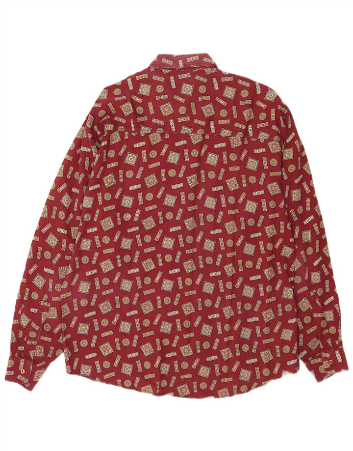 Camisa masculina vintage com padrão abstrato grande Borgonha