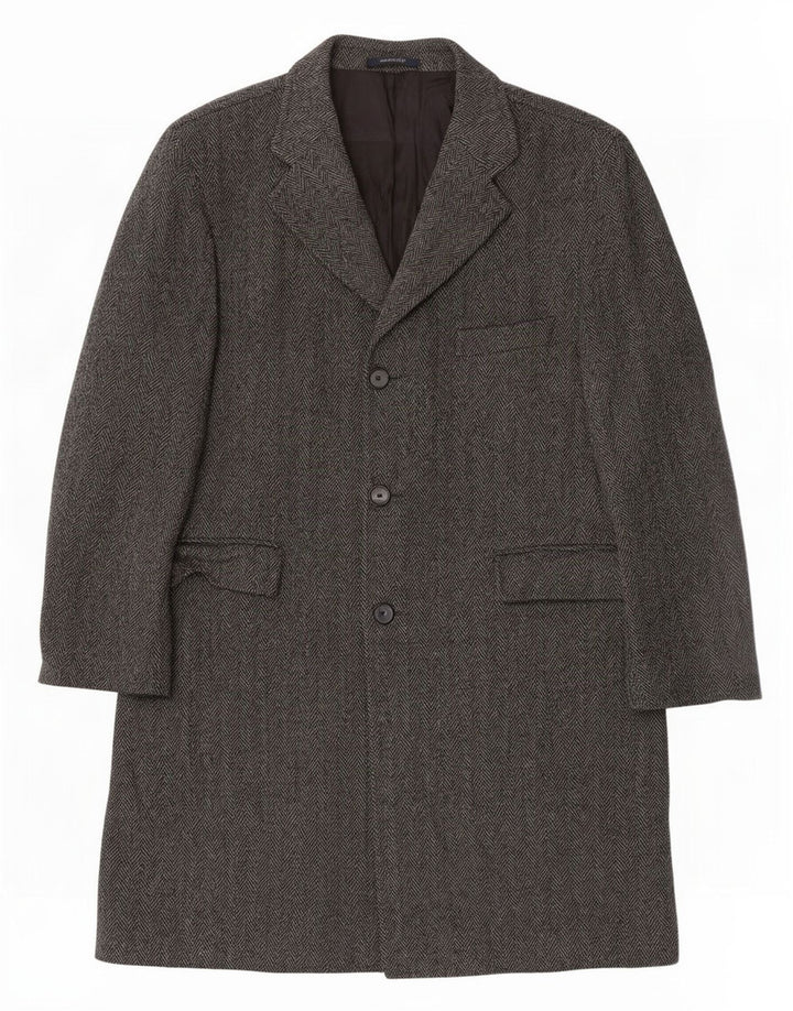 Sobretudo masculino vintage IT 54 2XL lã virgem espinha de peixe cinza