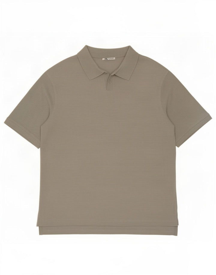 Camisa polo masculina Zara grande algodão listrado cinza