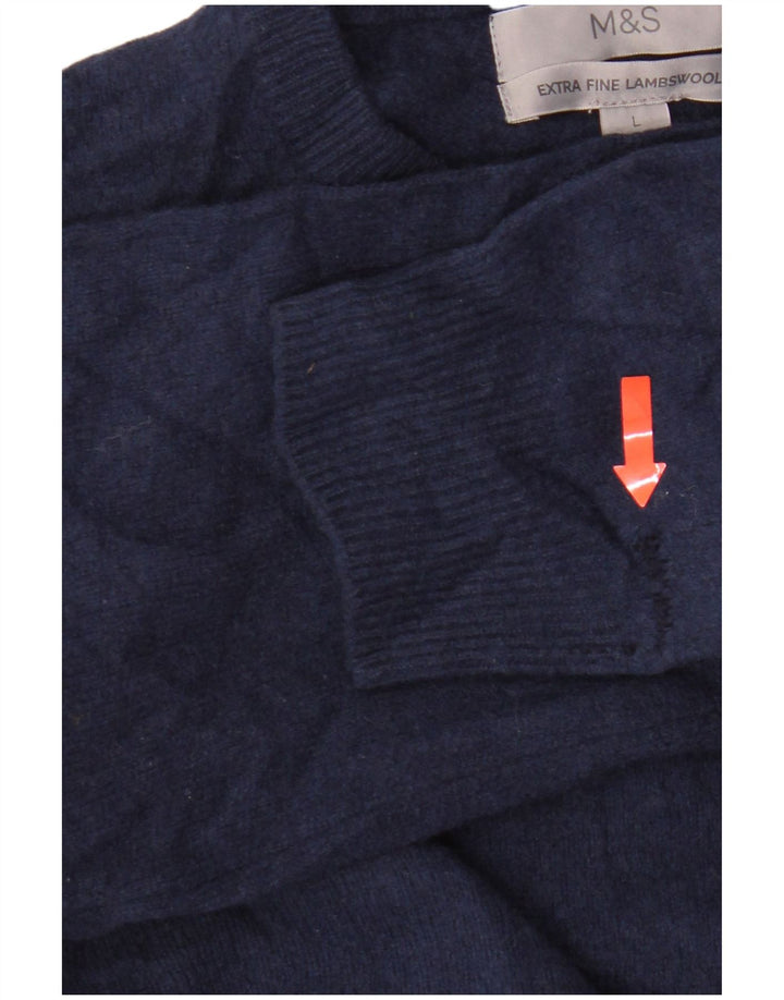 Suéter feminino Marks & Spencer com gola redonda Reino Unido 16 grande lã de cordeiro azul