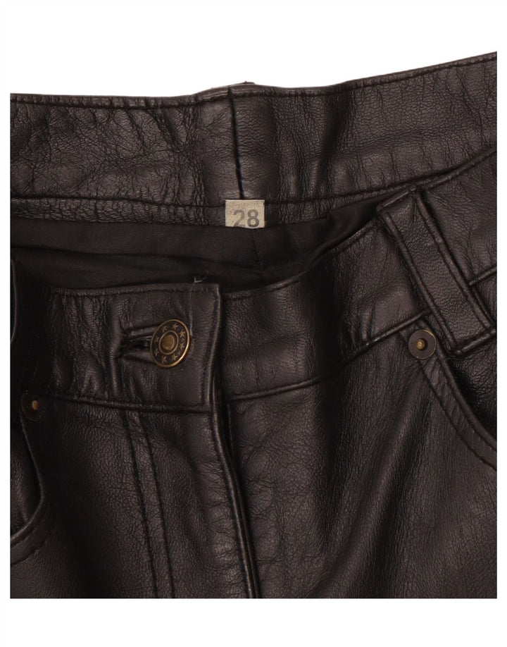 Calça feminina de couro slim VINTAGE W28 L30 preta