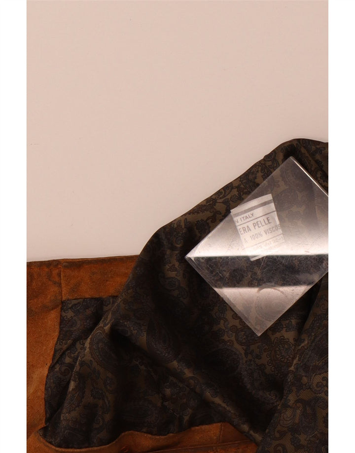 Colete masculino vintage de camurça pequeno couro marrom