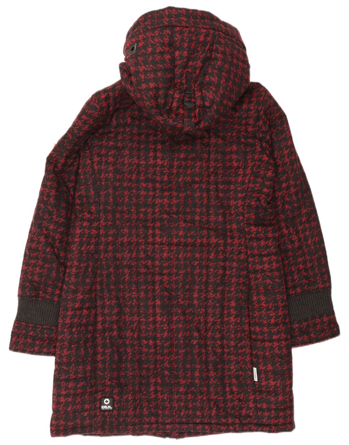 Casaco feminino acolchoado com capuz KHUJO UK 18 XL vermelho Houndstooth poliéster