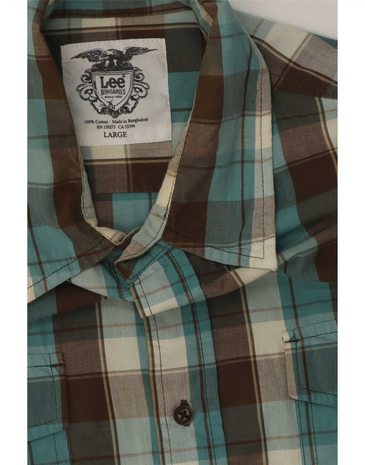 Camisa masculina Lee grande algodão xadrez azul
