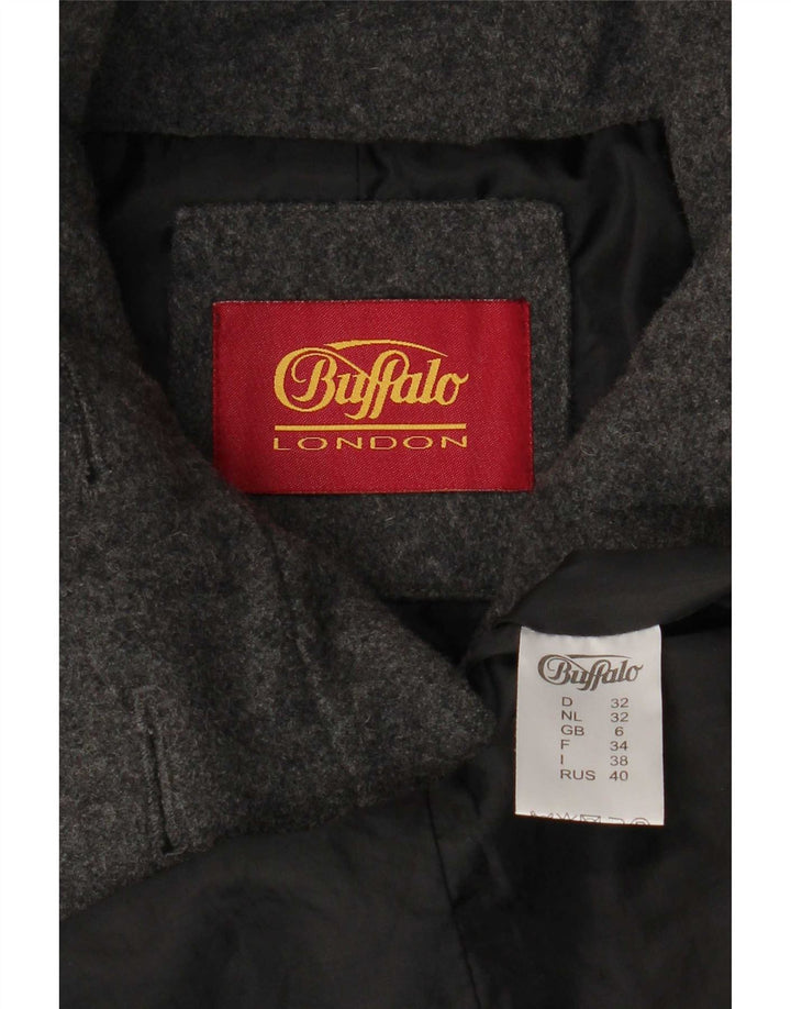 Casaco feminino Buffalo Double Breasted Reino Unido 6 XS lã manchada cinza