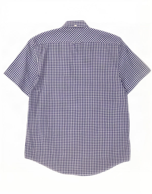 Camisa masculina de manga curta Ben Sherman de algodão guingão azul marinho médio